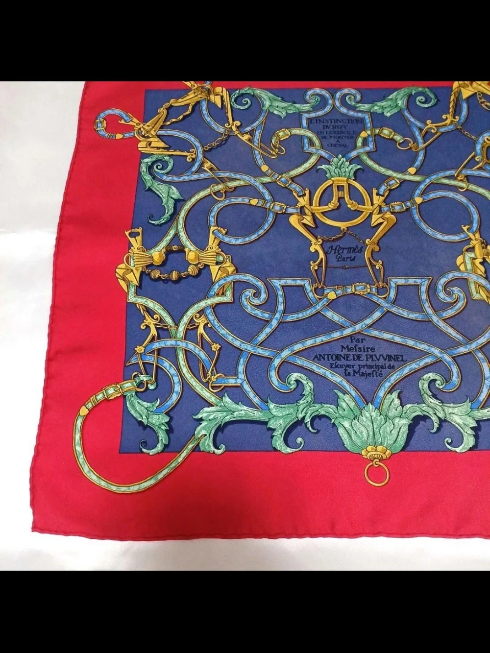Hermes Pink and Blue Equestrian Motif Silk Scarf